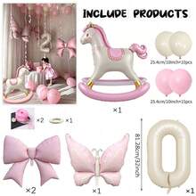33pcs Pink Princess Birthday Balloon Set - Rocking Horse & Bow Foil Balloons, Suitable For Girls Birthday Party Decoration, Applicable For Home And Photo Occasions, Especially Suitable For Princess Theme And Baby Shower Events, Anniversary, Room Decoration. - View 15