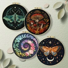 1PC 20*20cm/7.9*7.9in,Insects In The Night Sky Embroidery Kit, DIY Handmade Embroidery Set For Adult Beginners, Home Gift, Women's Sewing Gift, Including User Manual, Printed Pattern Fabric, Embroidery Frame, Needle And Thread. - 20*20cm/7.9*7.9in - View 3