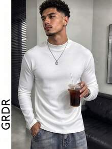 GRDR Men's Casual Mock Neck Long Sleeve T-Shirt | Daily Wear | Casual Commute - White - View 4