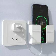 1 pieza Soporte de pared para carga de teléfono móvil, caja de almacenamiento multifuncional creativa para control remoto, estante contenedor para mesita de noche para carga y decoración de la habitación - Blanco - Ver 1