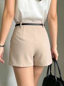 Elegant & Fashionable Solid Color Slit Minimalist Versatile Women Skort (With Belt) Summer - Apricot - View 4