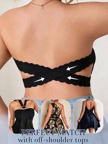 Women's Plus Size Strapless Wireless Bra, Wavy Edge Non-Slip Support Bandeau Bra, Smooth Molded Cups, Suitable For Off-Shoulder Tops And Dresses - Black - View 3
