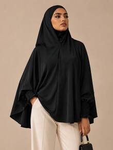Elastic Bubble Cuff Long Sleeve Flowy Tunic Top, Modest Muslim Prayer Jilbab, Solid Color Loose Abaya Top, Islamic Hijab Outfit For Ramadan Daily Wear - Multicolor - View 5