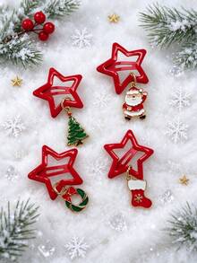 4pcs Set - Creative Christmas Star Hair Clips, Perfect For Christmas Parties, Holiday Gatherings And Festive Photo Props - Multicolor - View 10