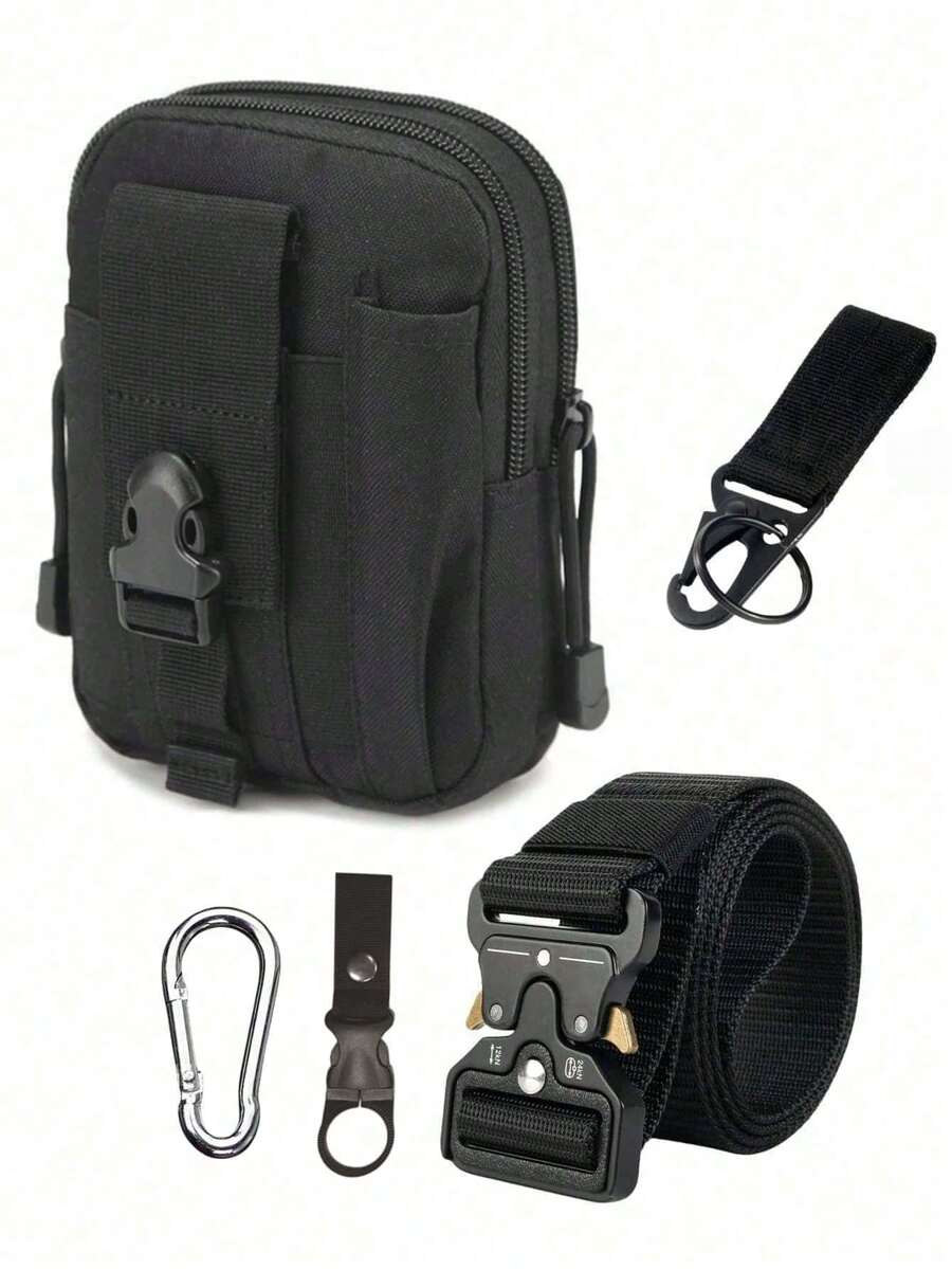 Outdoor Sports 2-In-1 Tactical Belt - Nylon Material, Adjustable Buckle, Suitable For Survival, Tactical Use, Tactical Gear - Black - View 1