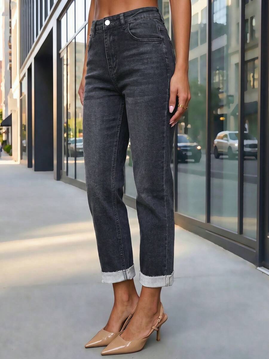 Women's Skinny Stretch Denim Cropped Pants Casual Black Fall - Black - View 1