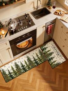 1/2pcs Christmas Kitchen Decor Rug, Christmas Tree & Christmas Forest Pattern Design Winter Kitchen Rug And Mat, Non-Slip Washable Absorbent Kitchen Accessory Decorative Mat, Christmas Holiday Gift! - Multicolor - View 6