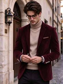 Men's Vintage Style Suit Jacket, Suitable For Formal Occasions, Business Meetings And Gatherings - Burgundy - View 3