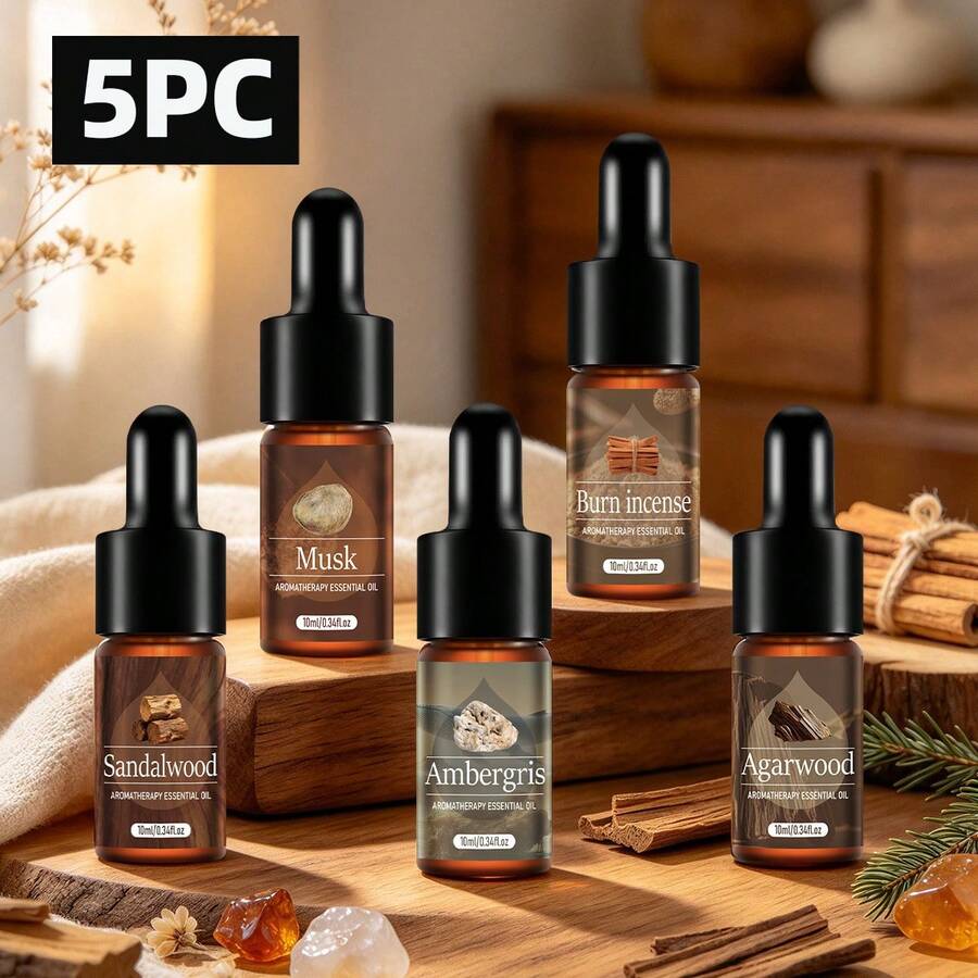 5PCS Wooden Dropper Essential Oil Amber Dropper Wooden Scent Series ...