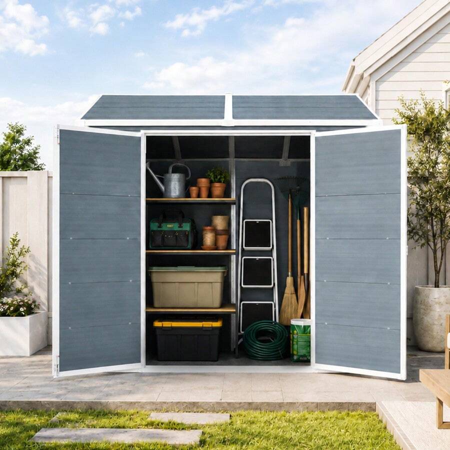 8 X 6 Ft Resin Outdoor Storage Shed Waterproof Shed With Floor And Two ...