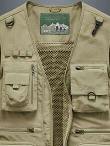 Men's Outdoor Casual Vest With Multiple Pockets, Lightweight Sleeveless Jacket For Spring Autumn, Suitable For Fishing, Photography - Khaki - View 4