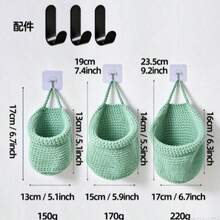 3pcs/Set Hanging Woven Baskets, 3 Sizes, Bohemian Style Cotton Rope Wall Hanging Storage Baskets, Decorative Space-Saving Wall Storage, Suitable For Bathroom, Bedroom, Living Room, 2 Baskets + Hooks - Khaki - View 13