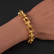 Men's Thick Hip-Hop Style 18K Gold Plated Smooth Bamboo Joint Bracelet, Personalized Streetwear Accessory Jewelry, Suitable For Daily And Party Wear - Gold - View 3