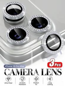 3pcs Colorful Rhinestone Camera Lens Protector Film Compatible With Apple 18/18PPro/18Promax/17/17Air/17pro/17promax/16/16pro/16plus/16promax/16 14 Pro 6.1 Inch /14 Pro Max 6.7 Inch Camera Lens Protector Film, Embedded Artificial Diamond Shiny Camera Cover Tempered Glass Compatible With Apple 14 Pro Max /14 Pro/15/15Promax/15Pro [Perfect Fit] - Artificial Diamond Multicolor - Silver - View 1