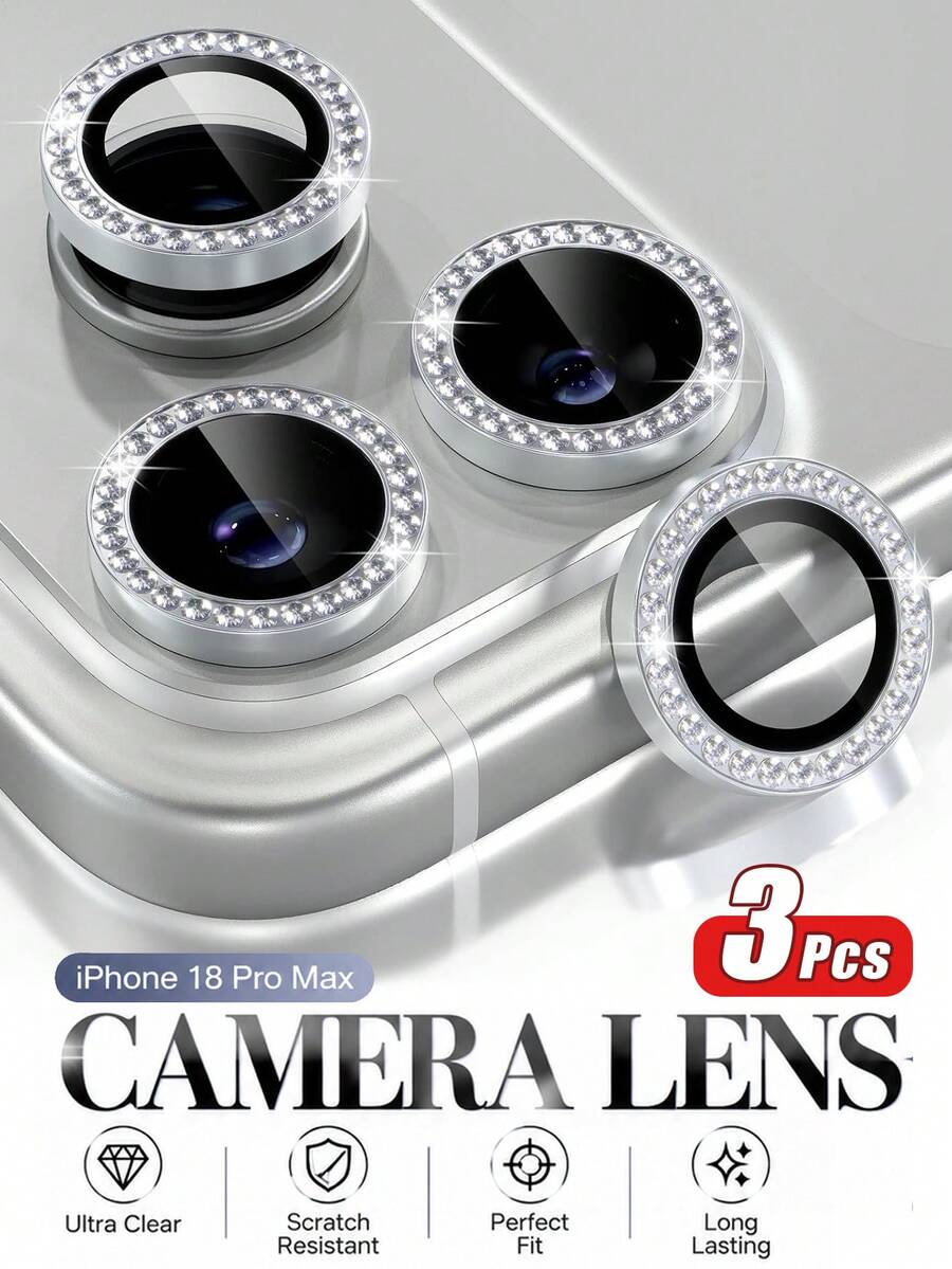 3pcs Colorful Rhinestone Camera Lens Protector Film Compatible With Apple 18/18PPro/18Promax/17/17Air/17pro/17promax/16/16pro/16plus/16promax/16 14 Pro 6.1 Inch /14 Pro Max 6.7 Inch Camera Lens Protector Film, Embedded Artificial Diamond Shiny Camera Cover Tempered Glass Compatible With Apple 14 Pro Max /14 Pro/15/15Promax/15Pro [Perfect Fit] - Artificial Diamond Multicolor - Silver - View 1