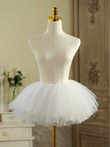 Women's Solid Color Lolita Petticoat, 3-Layer Soft Boneless Mesh Asymmetrical Short Fluffy Underskirt, Suitable For All Seasons, Ideal For Daily Wear And Maid Cosplay - White - View 1