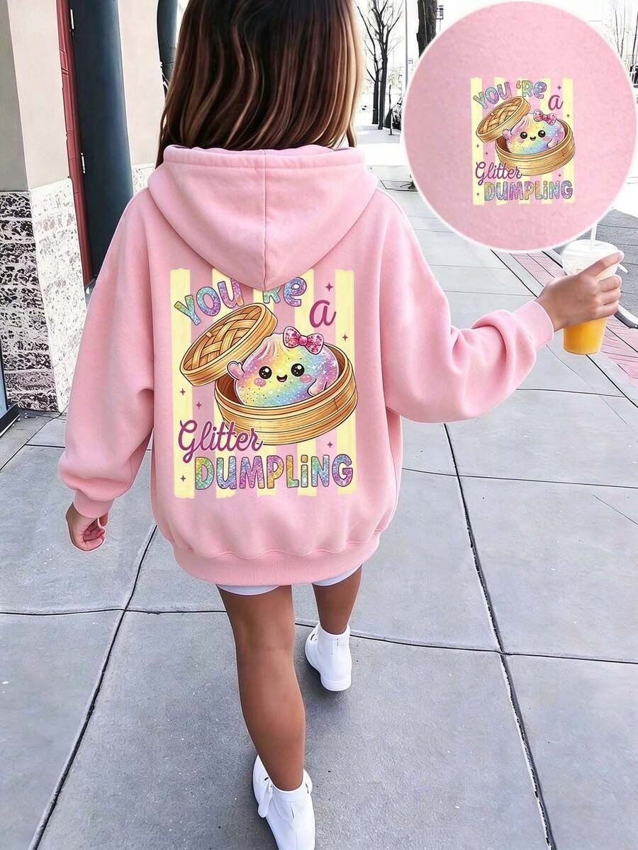 Tween Girl Fun Print Sweatshirt, Warm & Comfortable Thermal Lined Pullover Sweatshirt For Autumn/Winter - Pink - View 1
