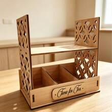 Wooden Tea Bag Storage Rack With Cup Holder, Countertop Coffee Bar Organizer, Divided Desktop Storage Box For Tea Bags, Cups, Coffee Pods And Small Accessories - Multicolor - View 8