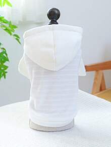 1pc Pet Clothes Dog Cat Apparel With Hood Two-Legged Outfit For Small And Medium Dogs Puppies Cute Solid Color Hooded Sweatshirt - White - White - View 12