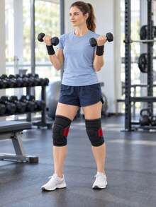 1set,Adjustable Sports Knee Sleeves With Side Stabilizers And Wrist Wraps Set, Breathable Neoprene Knee & Wrist Guards For Weightlifting Basketball Volleyball Workout Training For Men Women - Multicolor - View 5