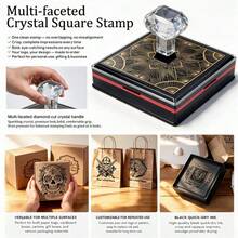 Custom Big Self Inking Logo Rubber Stamp With Your Logo And Name, Crystal Square Handle, Reusable Design For Business Parcels, Kraft Paper Bags, Gift Boxes, Envelopes And Shipping Box Marking - Black - View 5