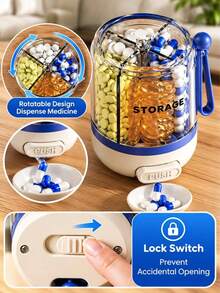 7-Day Push-Button Pill Box, Portable Round Weekly Medication Storage Container, 4-Compartment Design With Handle, Button-Style Pill Dispenser For Vitamins, Capsules, Tablets, Suitable For Travel, Home And Daily Use - Multicolor - View 8