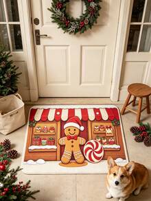 1pc Christmas Gingerbread Man Candy Store Cartoon Plush Rug, Christmas Gift Decor Rug, Bedroom Decor, Small Rug, Carpet, Home Decor, Living Room Rug, Living Room Small Rug, Bedroom Rug, Living Room Home Decor, Outdoor Rug, Washable Rug - Multicolor - View 3