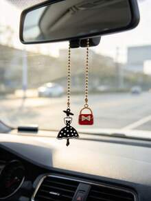 Black Dress Girl Car Hanging Ornament, Oil Drip Alloy Accessory, Premium Rearview Mirror Pendant, Exquisite Car Interior Decoration For Women - A - View 3