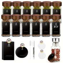 SAEIV Quadratic Spice Jars Set with Lids 12 24 or 35 Pieces 120 ml Per Jar Includes Spice Labels Funnel Cleaning Brush and Sieve - Übersicht 14