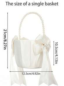 2pcs Wedding Flower Girl Baskets, With Cute Pearl Handle Bow Satin Flower Basket, Suitable For Wedding Ceremony Use, Ivory - Pearl Bow Flower Basket - View 5