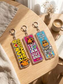3pcs Donut Fat Cat Acrylic Keychain, Vintage Cartoon Style Long Key Ring, Funny Cat Quotes Bag Charm, Gift For Cat Lovers - Multicolor - View 3