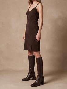 Women's Coffee Brown Square Toe Knee-High Side Zipper Leather Boots - Coffee Brown - View 6