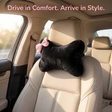 Black Car Headrest Pillow With Bow Or Cartoon Panda, Cute Girly Style Memory Foam Neck Support Pillow, Comfortable Decorative Car Interior Cushion - Headrest - View 10