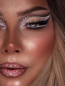 2PCS Silver White Large & Small Round Rhinestone 3D Face Decoration Holiday Gift DIY Music Festival Party Makeup Ball Hair Eye Face Body Decoration Rhinestone Stickers - Silver - View 5