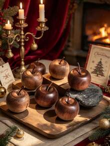 2/4pcs Natural Wood Aroma Diffuser, Apple-Shaped Essential Oil Diffuser, Elegant Brown Wood Grain, Flame Retardant Material, Easy Operation, Suitable For Home Decor, Christmas Decor, Room Decor, Christmas Gift - Multicolor - View 3