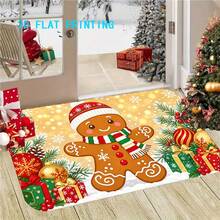 1pc Christmas Gingerbread Man Holiday Entrance Doormat, Non-Slip Machine Washable Easy Clean Polyester Rug, Suitable For Home And Outdoor Decor, Entryway, Bedroom, Balcony, Gift Home Decor - A - View 5