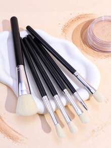 6pcs Black Long Handle Makeup Brush Set, Powder Brush, Eyeshadow Brush, Blending Brush, Detail Brush, Portable Full Set For Face And Eye Makeup, Beginner Friendly - Multicolor - View 8