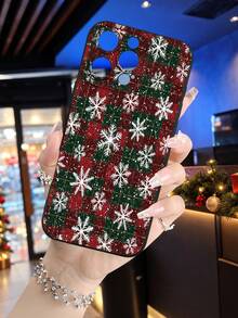 1pc 2D Printed Plaid Snowflake Christmas Pattern, Popular Creative Premium Design, Waterproof Durable Dust-Proof Fashion Minimalist With Camera Protection Black Matte Soft Touch Full Coverage Protective Phone Case, Compatible With: 18Pro Max/ 17Pro Max Phone Case/18Pro/17/17Pro/,16promax,16/15/14/13/12/11,7/8,XR/XS,All Generation Plus/Pro/Pro Max Series; Galaxy - Black - View 5