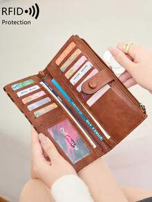 FOREVER MIYIN RFID Blocking Wristlet Long Wallet For Women, Snap Button Purse, Large Multi Card Slots, ID Window & Zipper Coin Pocket, Vintage Texture Daily Use - Multicolor - View 5
