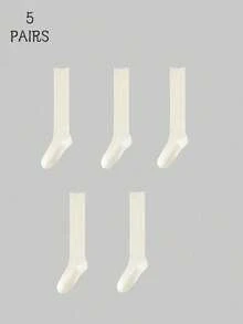 1/5 Pairs Autumn Basic Ruffle Layered Knee Socks, School Style Student Long Socks, Suitable For Boots, Back To School Season - Multicolor - View 7
