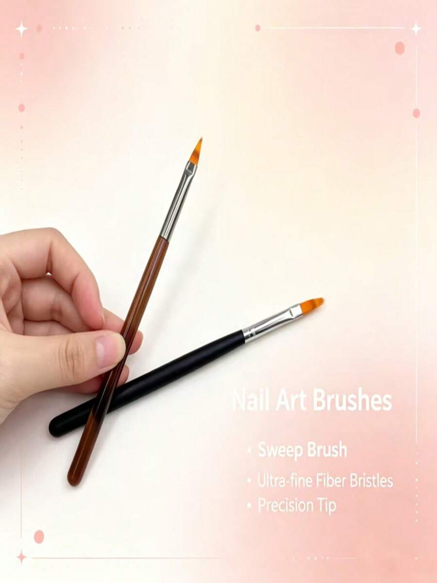 Ombre Nail Blending Brush 2Pcs, Dark Brown & Matte Black Handle, Nail Painting Tool For Natural Fade Artwork