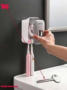 Wall-Mounted Automatic Toothpaste Dispenser (With Toothbrush Holder) - Bathroom Accessories Set, Home Bathroom Decor, Autumn Decor, Back To School Essential - A - View 14