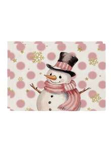4Pcs Christmas Snowman Placemats Pink Polka Dot & Golden Snowflake Star Print Table Mats Winter Holiday Dining Table Decor - Baby Pink - View 11