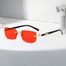 1 Pair Unisex Black Small Frame Fashion Rimless Y2K Summer Beach Driving Fashion Glasses - Red - View 5