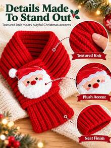 1pc Christmas Pet Knitted Collar 3D Cartoon Santa Claus Embroidered Decorative Scarf For Cats And Dogs, Holiday Photo Prop - Multicolor - View 6