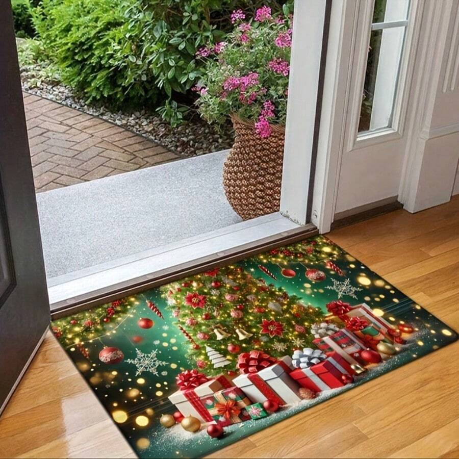 1pc Christmas Door Mat - Machine Washable, Non-Slip, Fade-Resistant Polyester Door Mat - Holiday Low Pile Rug, Flat Weave Carpet, Suitable For Bedroom, Hallway, Kitchen, Bathroom, Entrance - Home, Room And Christmas Decor - B - View 1