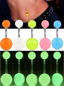 5Pcs Glow-In-The-Dark Belly Button Ring-Pink White Blue Emits A Firefly-Like Glow In The Dark For Back To School Halloween Gift Daily Party Wear - Multicolor - View 1
