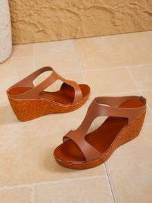 Women's Criss-Cross Wedge Heel Sandals, Suitable For Beach, Party, Vacation In Summer - Brown - View 7