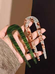 Vintage Acetate U-Shaped Hair Stick, French Tortoise Shell Pattern Hair Fork, Turtle Shell Hair Fork For Bun Hairstyles, Women's Updo Hair Pin, New Chinese Style Hair Accessory - Multicolor - View 10