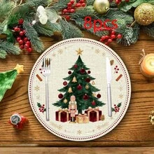 1/2/4/6/8 Placemats, Simple Red Ribbon Bell Design, Decorated With Snowflakes And Berries. Durable Indoor And Outdoor Vacation Mats, Resistant To Dirt And Oil Stains. Suitable For Kitchen, Dining Room, And Christmas Party Decoration. - Multicolor - View 12
